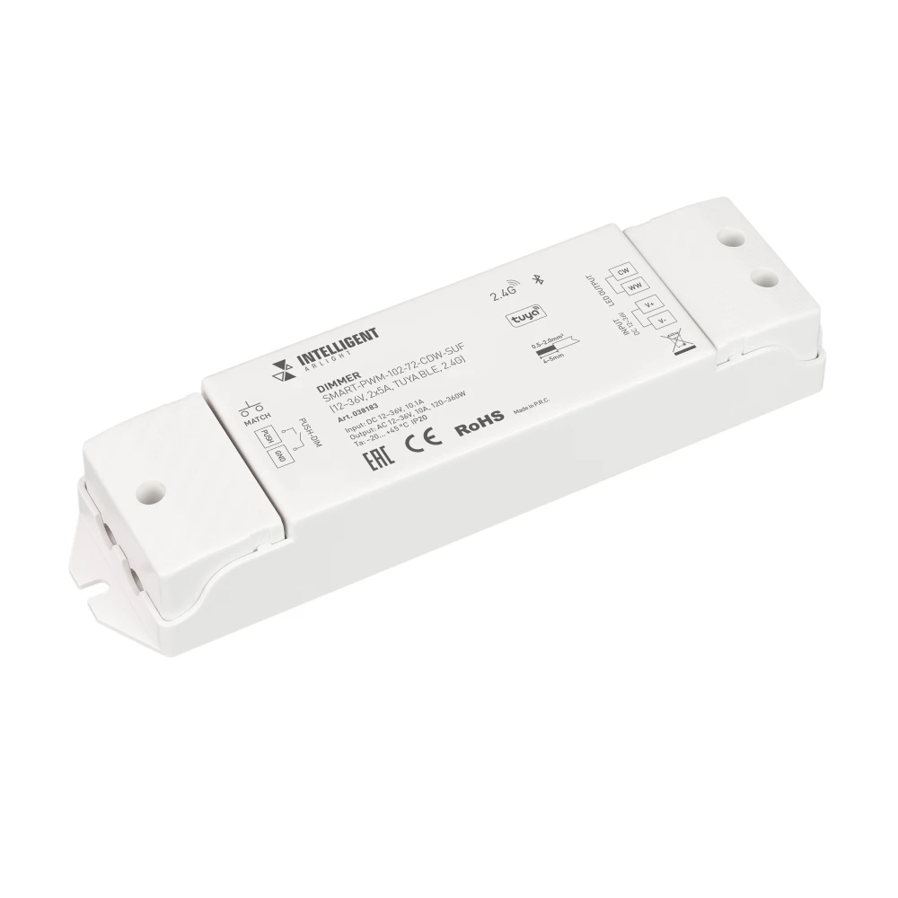 INTELLIGENT ARLIGHT Диммер SMART-PWM-102-72-CDW-SUF (12-36V, 2x5A, TUYA BLE, 2.4G) (IARL, Контроллер) 038183 - Viokon.com