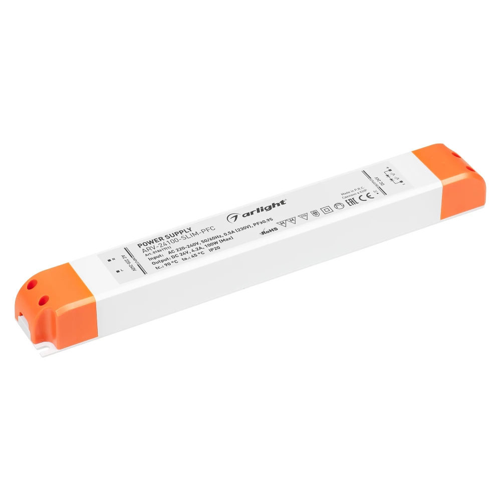 Блок питания ARV-24100-SLIM-PFC (24V, 4.2A, 100W) (Arlight, IP20 Пластик, 2 года) 018617(1) - Viokon.com