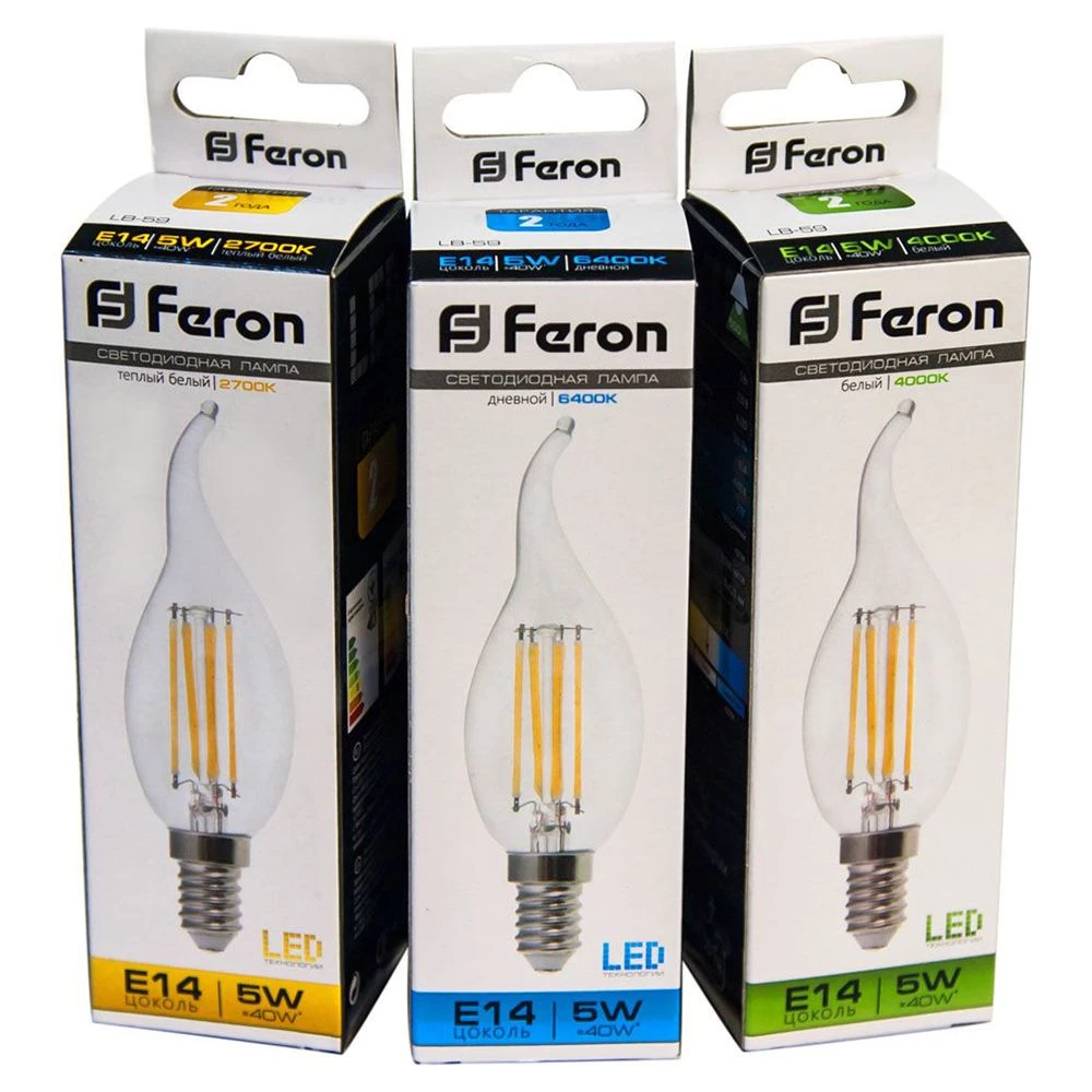 Лампа светодиодная Feron LB-59 Свеча на ветру E14 5W 230V 4000K (25576) - Viokon.com