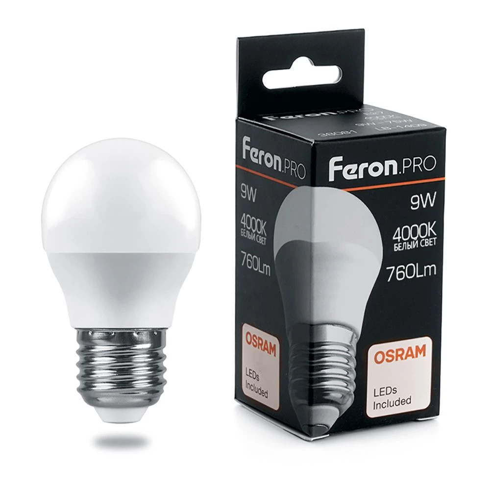 Лампа светодиодная Feron.PRO LB-1409 Шарик E27 9W 175-265V 4000K (38081) - Viokon.com