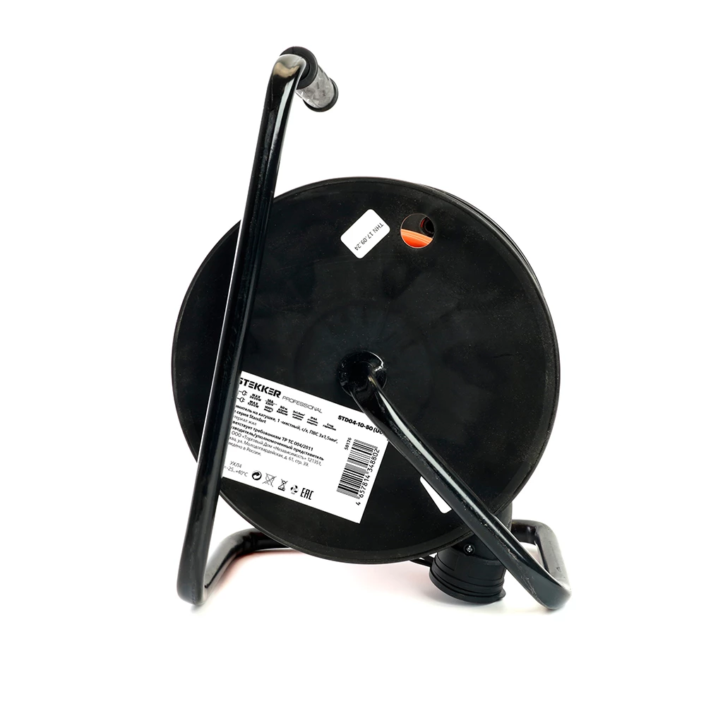Удлинитель на пластиковой катушке STD04-10-50 (UG) 1-местный  с/з 3*1,5, 50м, 250В, 16А, IP44, Standart (29410) (50176) - Viokon.com
