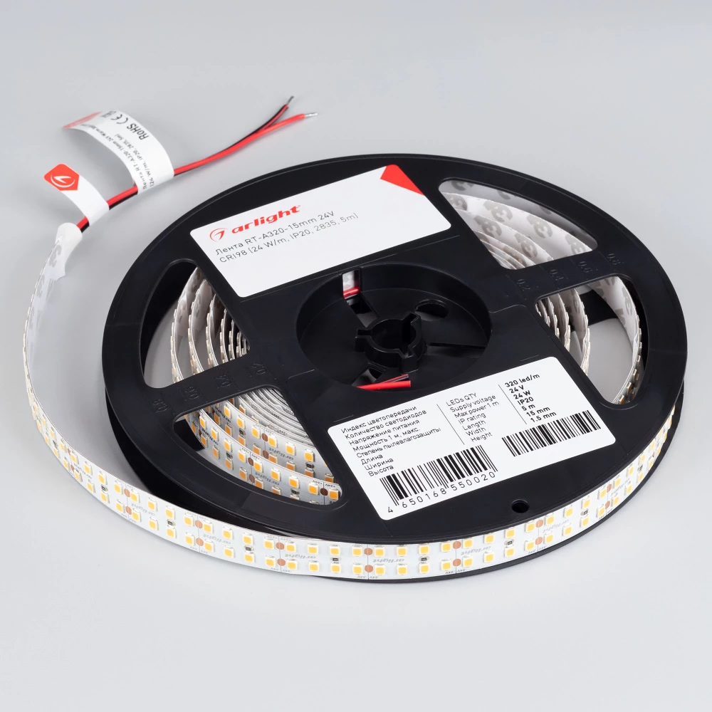 Лента RT-A320-15mm 24V Day4000 (24 W/m, IP20, 2835, 5m) (Arlight, высок.эфф.150 лм/Вт) 032602(2) - Viokon.com