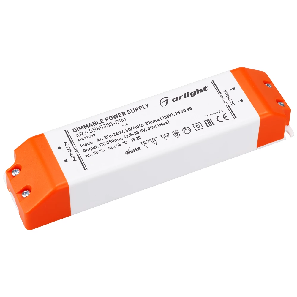 Блок питания ARJ-SP85350-DIM (30W, 350mA, PFC, Triac) (Arlight, IP20 Пластик, 3 года) 022299 - Viokon.com