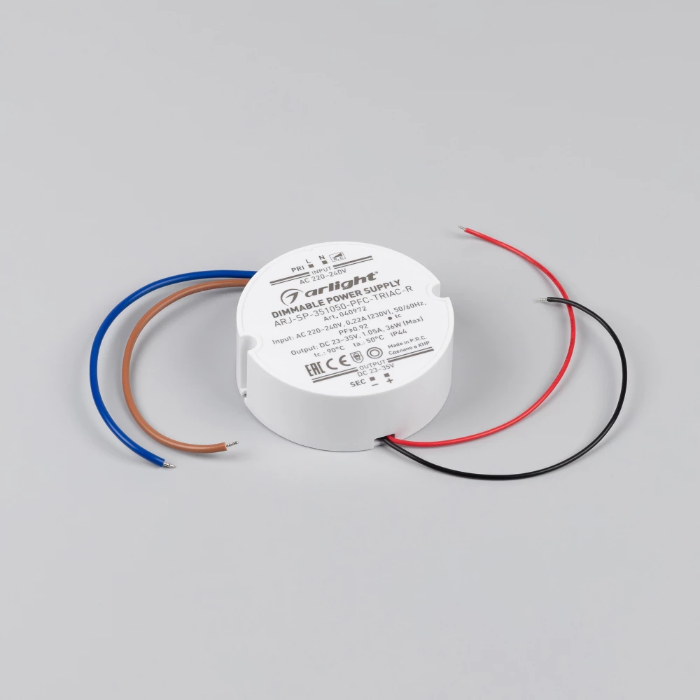 Блок питания ARJ-SP-351050-PFC-TRIAC-R (36W, 23-35V, 1050mA) (Arlight, IP44 Пластик, 5 лет) 040972 - Viokon.com