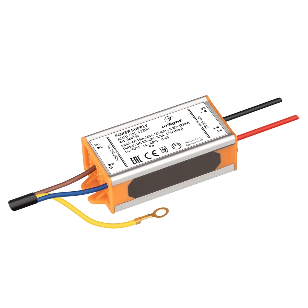 Блок питания ARPJ-SN-42300 (12W, 23-42V, 300mA) (Arlight, IP65 Металл, 3 года) 040795 - Viokon.com