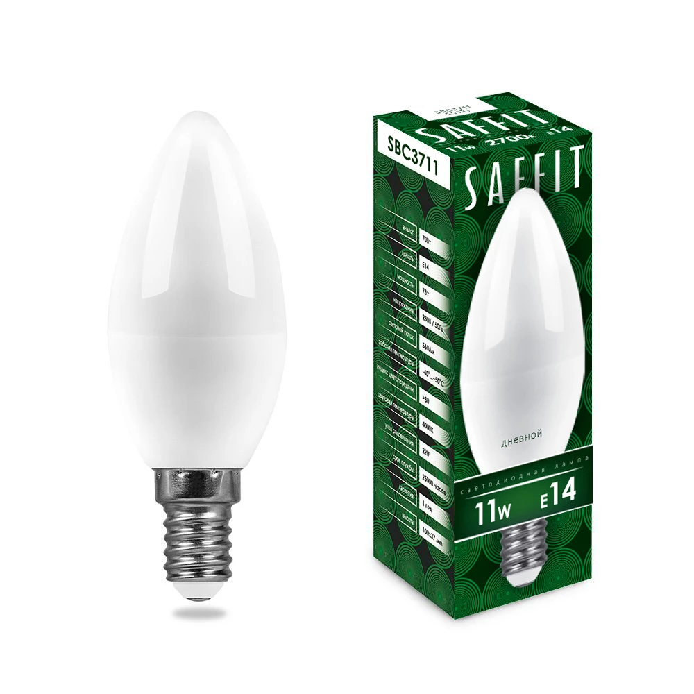 Лампа светодиодная SAFFIT SBC3711 Свеча E14 11W 230V 2700K (55131) - Viokon.com