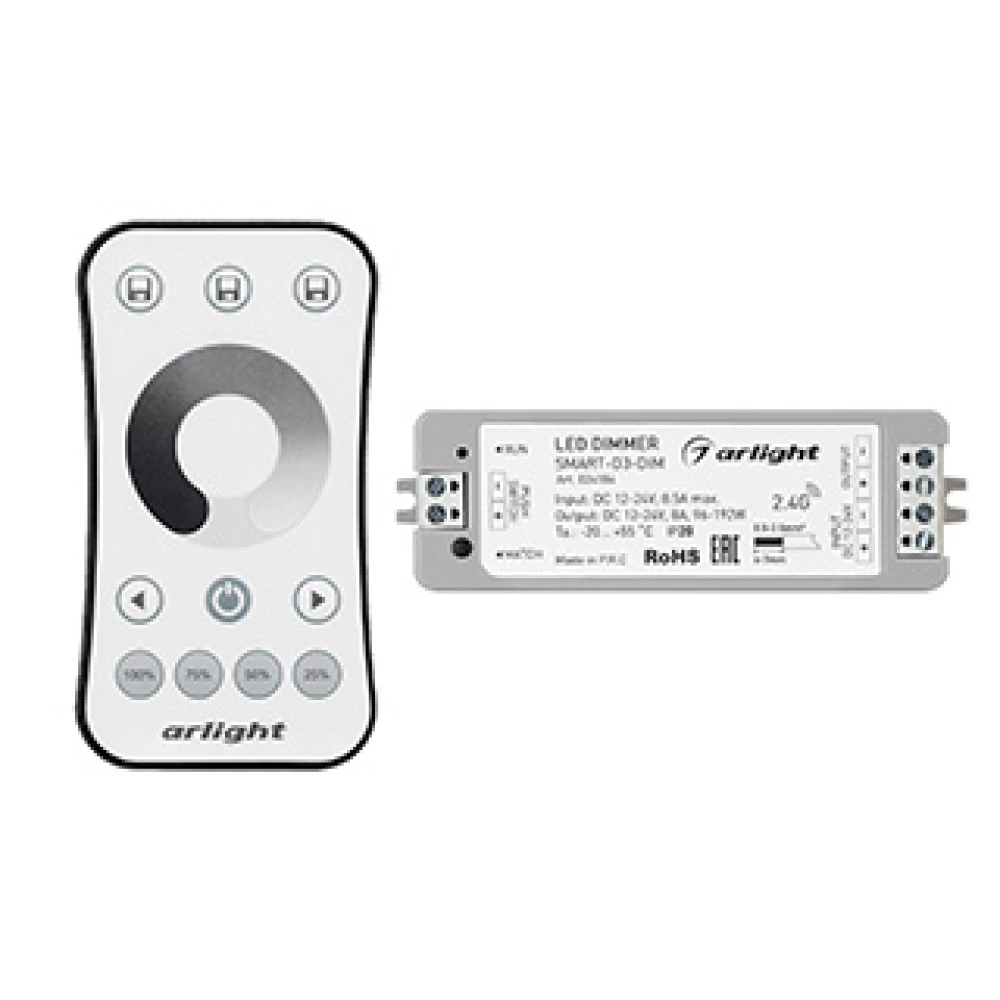 Диммер SMART-DIM-SET-RING (12-24V, 1x8A, ПДУ 2.4G) (Arlight, IP20 Пластик, 5 лет) 034786 - Viokon.com