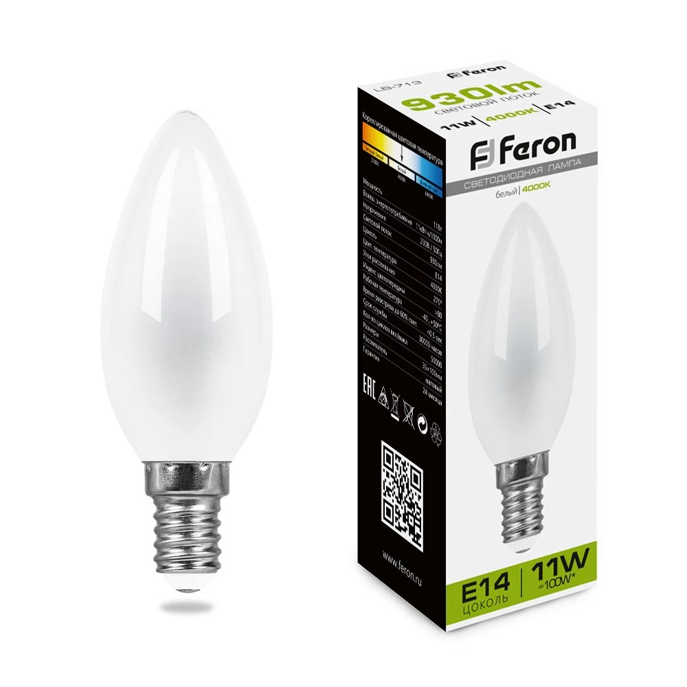 Лампа светодиодная Feron LB-713 Свеча E14 11W 230V 4000K (38007) - Viokon.com