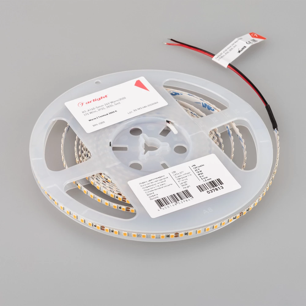 Лента RT-A160-5mm 24V Warm3000 (15 W/m, IP20, 2835, 5m) (Arlight, Открытый) 037813 - Viokon.com