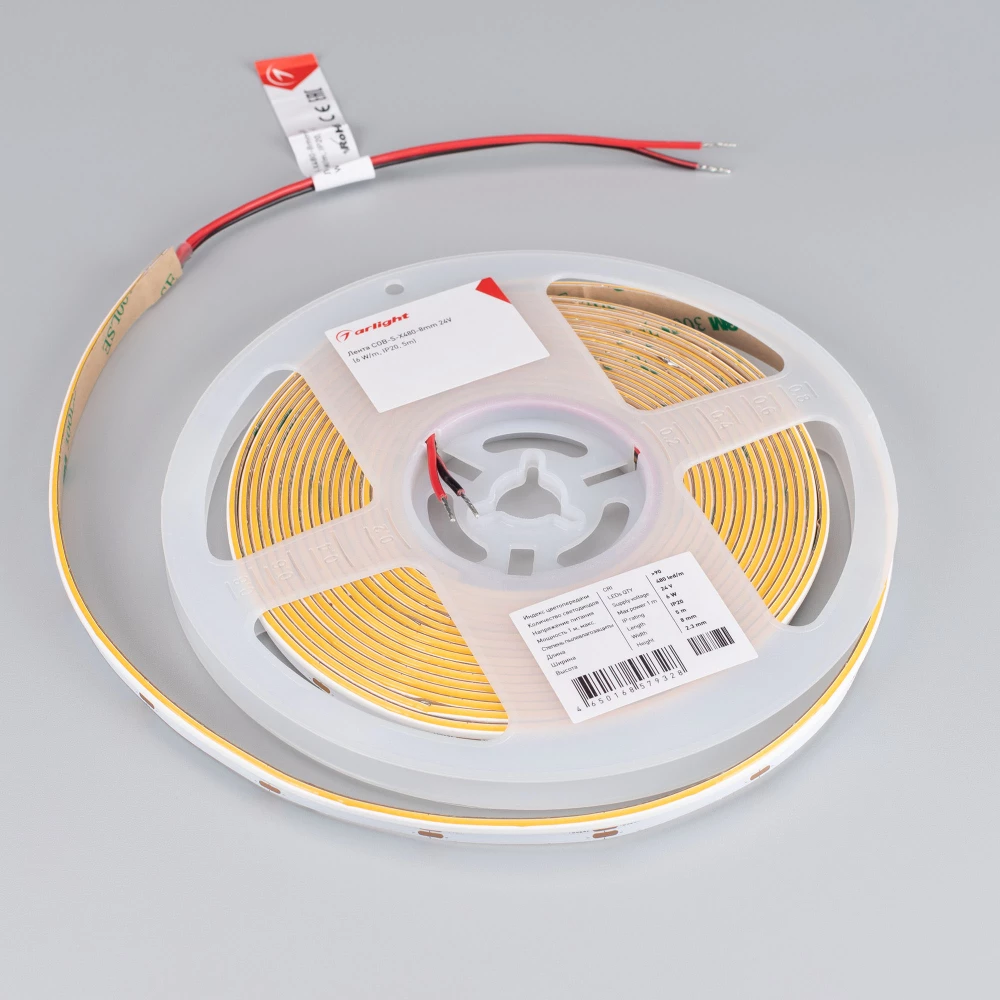 Лента COB-S-X480-8mm 24V White6000 (6 W/m, IP20, 5m) (Arlight, боковое свечение) 046901 - Viokon.com