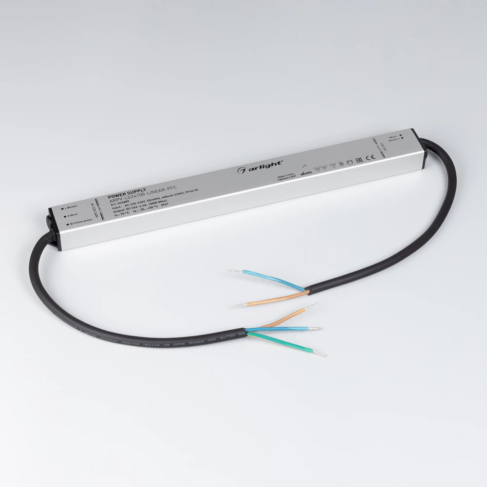 Блок питания ARPV-LG24100-LINEAR-PFC (24V, 4.2A, 100W) (Arlight, IP67 Металл, 5 лет) 034889 - Viokon.com
