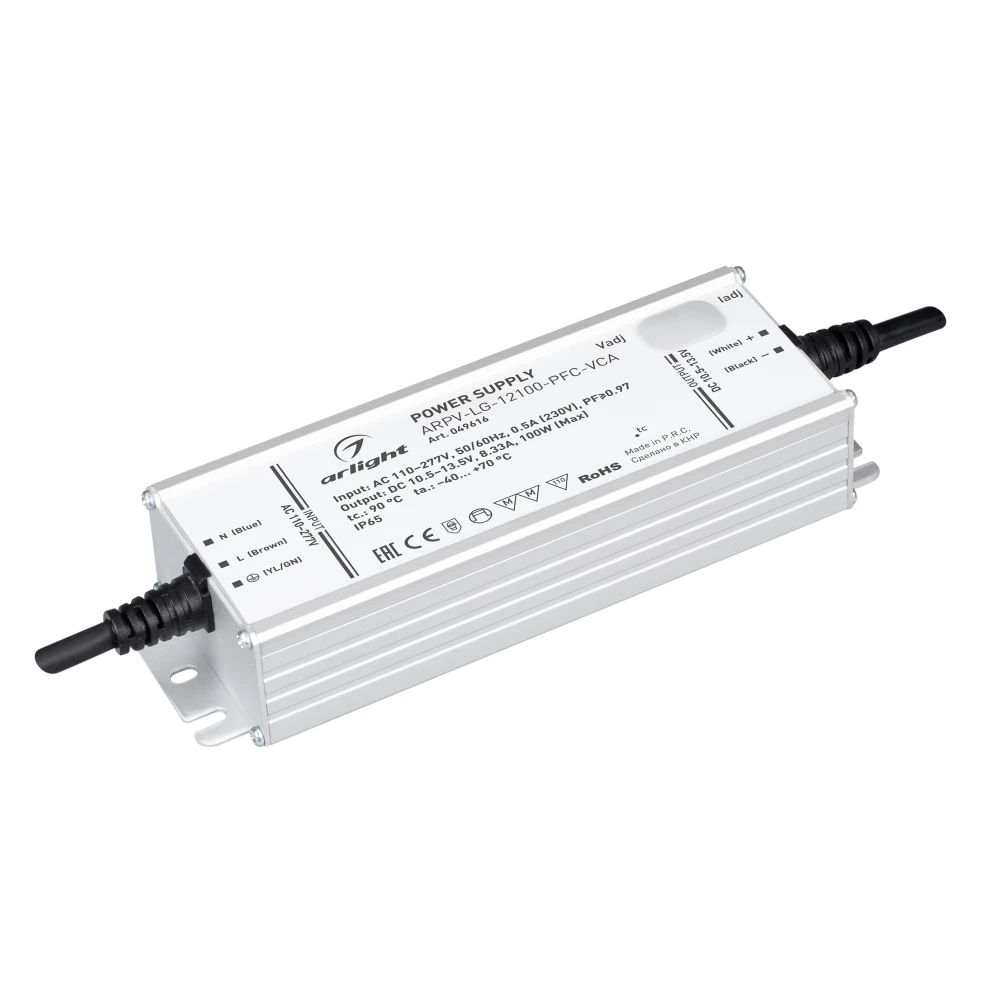Блок питания ARPV-LG-12100-PFC-VCA (10.5-13.5V, 8.33A, 100W) (Arlight, IP65 Металл, 5 лет) 049616 - Viokon.com