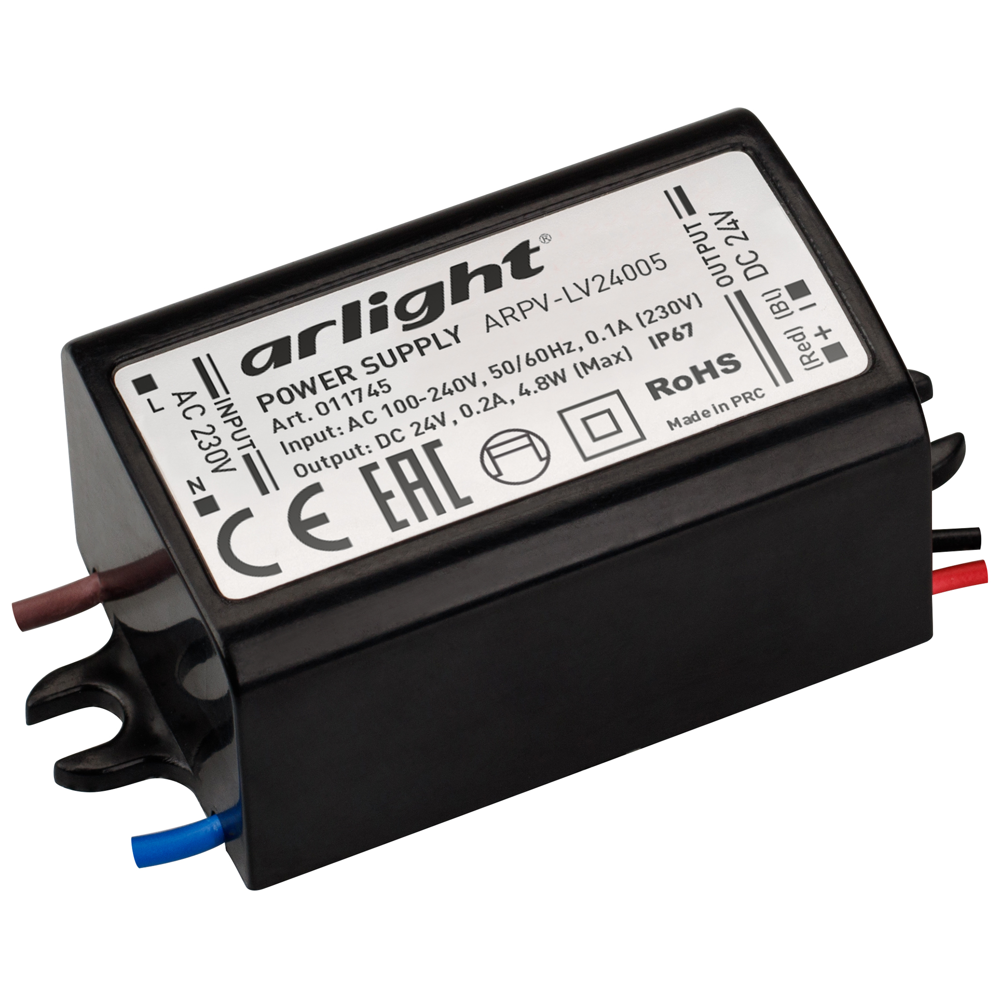 Блок питания ARPV-LV24005 (24V, 0.2A, 5W) (Arlight, IP67 Пластик, 2 года) 011745 - Viokon.com