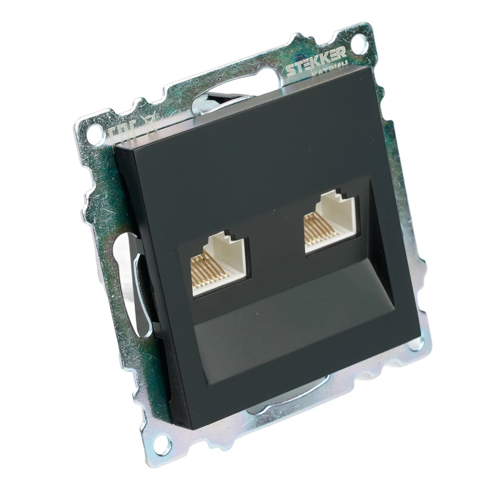 Розетка компьютерная 2-местная RJ-45 (механизм) ,STEKKER ,GLS00-7109-05, серия Катрин, черный (50007) - Viokon.com