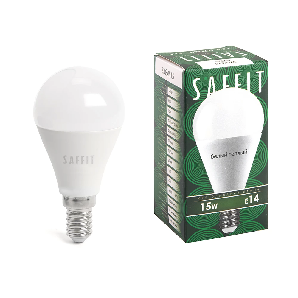 Лампа светодиодная SAFFIT SBG4515 Шарик E14 15W 230V 2700K (55209) - Viokon.com