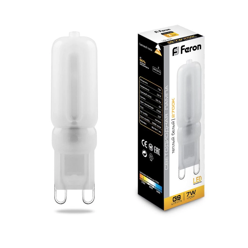Лампа светодиодная Feron LB-431 G9 7W 230V 2700K (25755) - Viokon.com