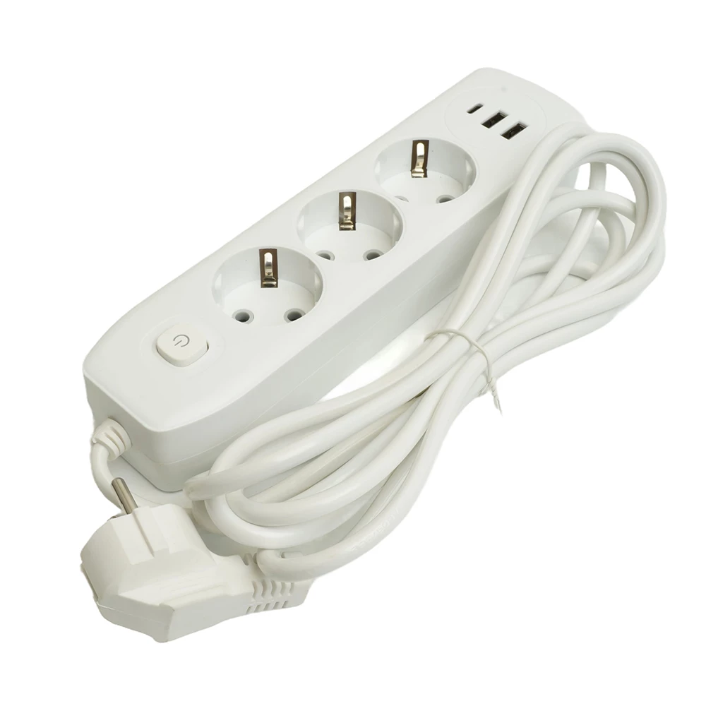 Удлинитель 3-местный c/з 3x1 мм2, 3 м, 250В, 10А, 2USB+1Type-C 2,4А, серия Home plus, белый STEKKER HM08-33-02 (49977) - Viokon.com
