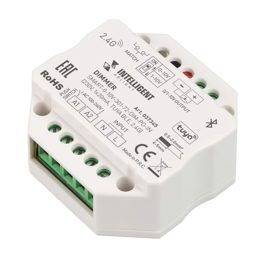 INTELLIGENT ARLIGHT Диммер SMART-0-10V-301-72-DIM-PD-IN (230V, 1x20mA, TUYA BLE, 2.4G) (IARL, IP20 Пластик, 5 лет) 037345 - Viokon.com