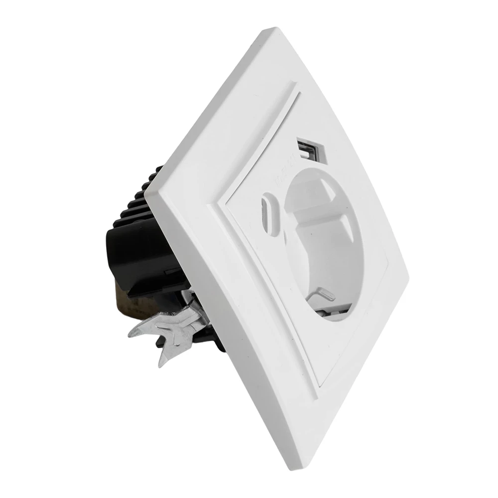 Розетка 1-местная STEKKER, PST16-9016-01, 250В, 2.1А с USB+ type C, серия Эрна, белый (50076) - Viokon.com