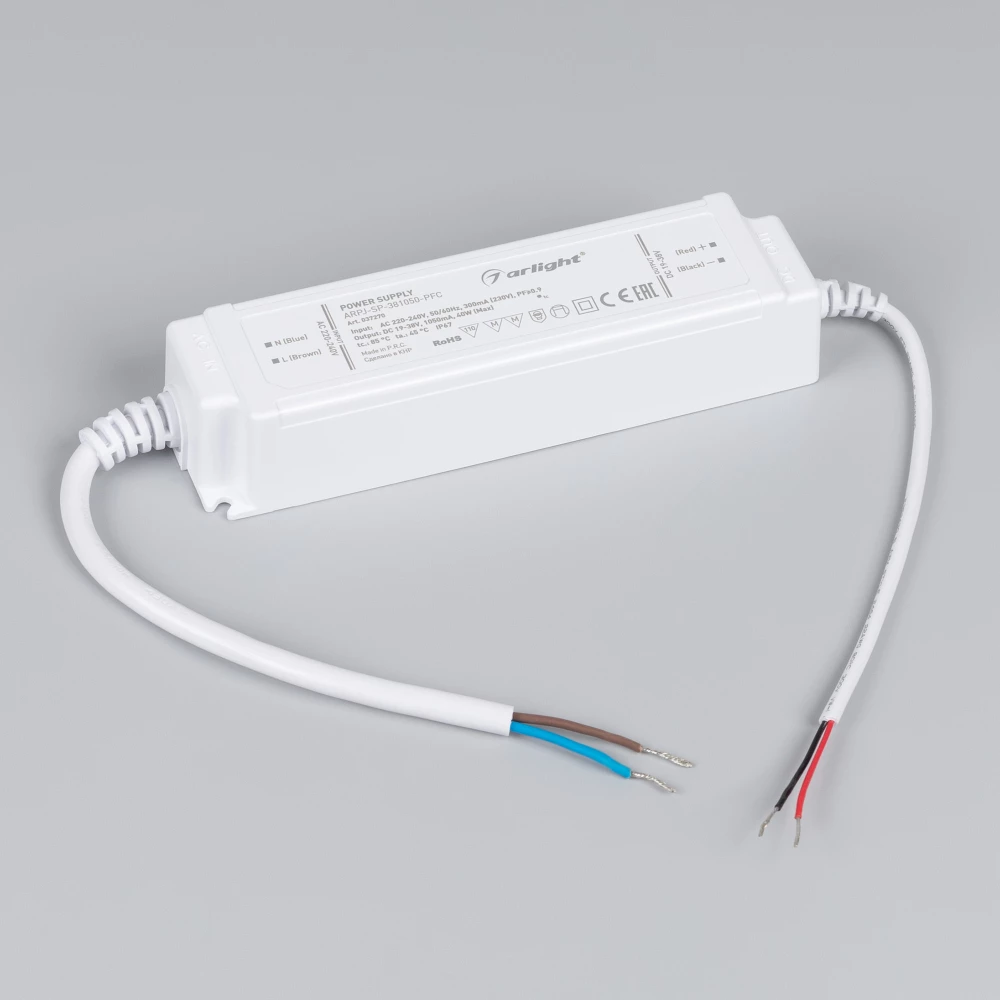 Блок питания ARPJ-SP-381050-PFC (40W, 19-38V, 1.05A) (Arlight, IP67 Пластик, 5 лет) 037270 - Viokon.com