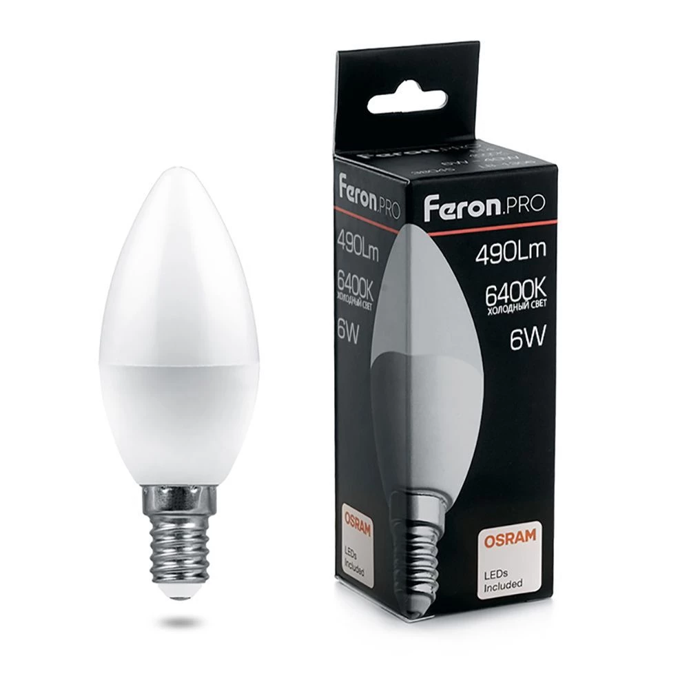 Лампа светодиодная Feron.PRO LB-1306 Свеча E14 6W 175-265V 6400K (38046) - Viokon.com