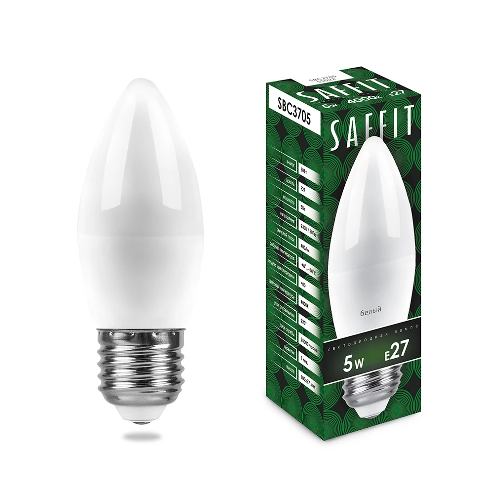 Лампа светодиодная SAFFIT SBC3705 Свеча E27 5W 4000K (55022) - Viokon.com