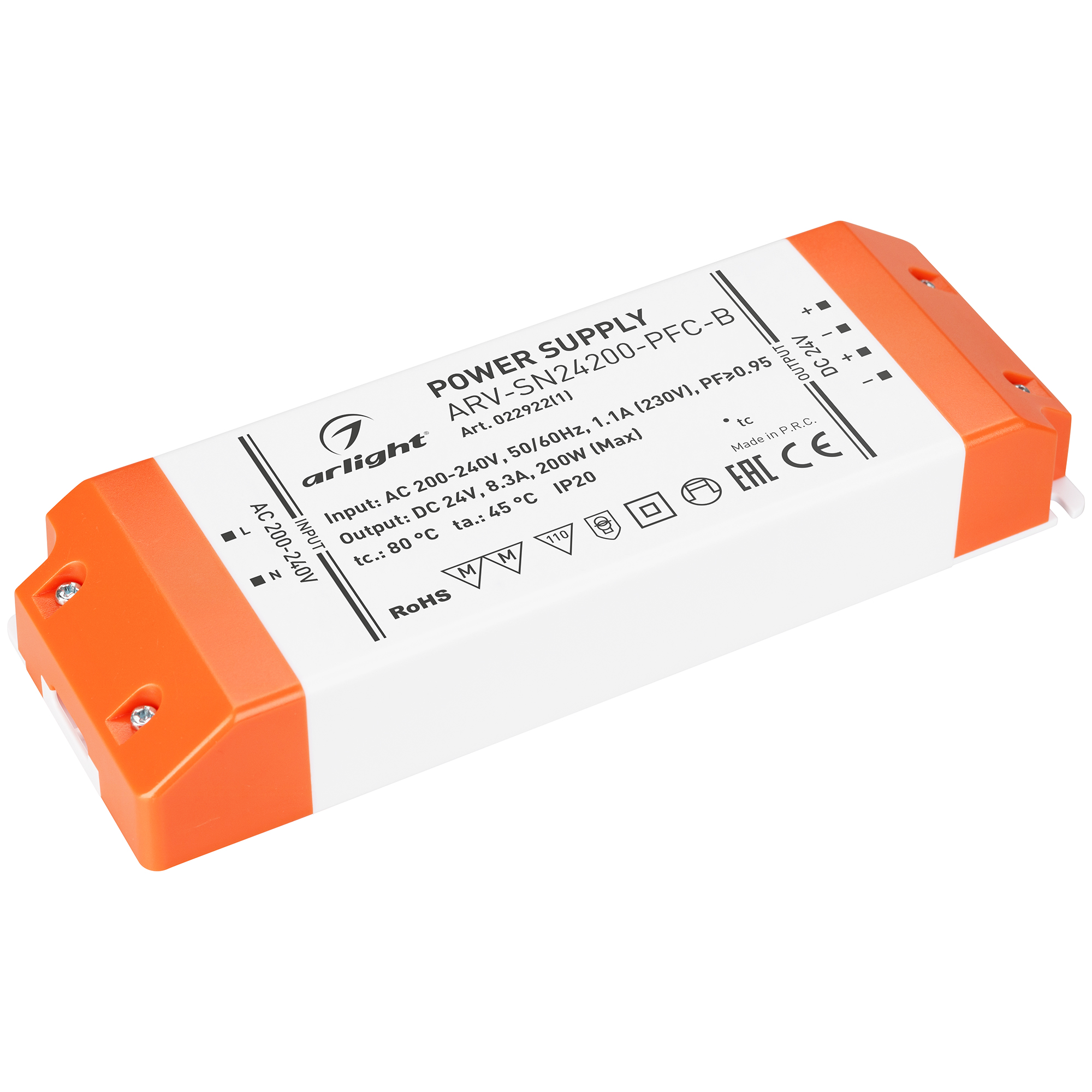 Блок питания ARV-SN24200-PFC-B (24V, 8.3A, 200W) (Arlight, IP20 Пластик, 3 года) 022922(1) - Viokon.com