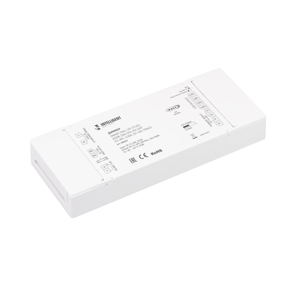 INTELLIGENT ARLIGHT Диммер SMART-DALI-101-72-D2-ADDR-DIM-DT6-PD-SUF (12-48V, 1x20A, 0/1-10V, TRIAC) (IARL, IP20 Пластик, 5 лет) 058227 - Viokon.com