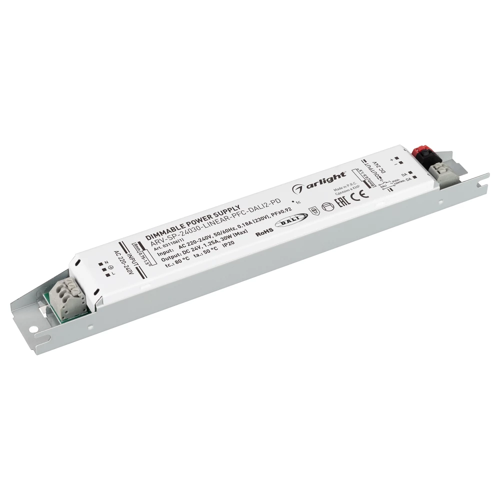 Блок питания ARV-SP-24030-LINEAR-PFC-DALI2-PD (24V, 1.25A, 30W) (Arlight, IP20 Металл, 5 лет) 031106(1) - Viokon.com
