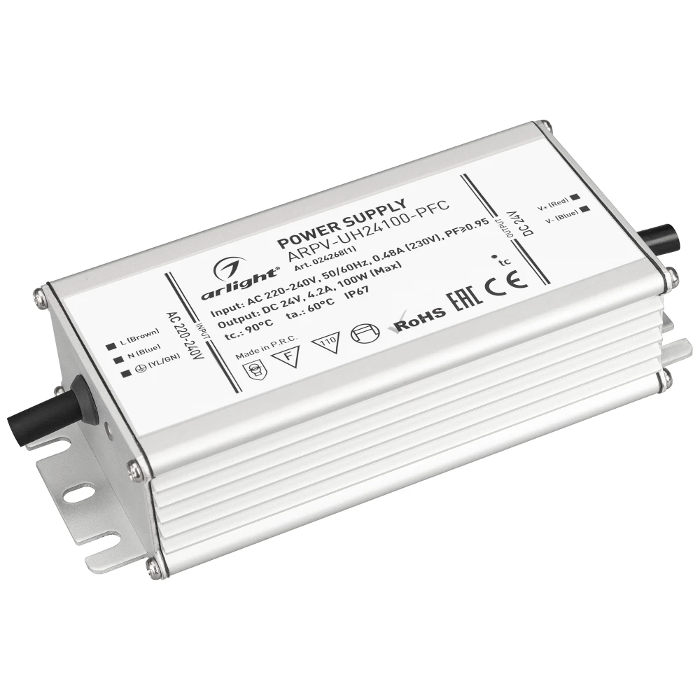 Блок питания ARPV-UH24100-PFC (24V, 4.2A, 100W) (Arlight, IP67 Металл, 7 лет) 024268(1) - Viokon.com