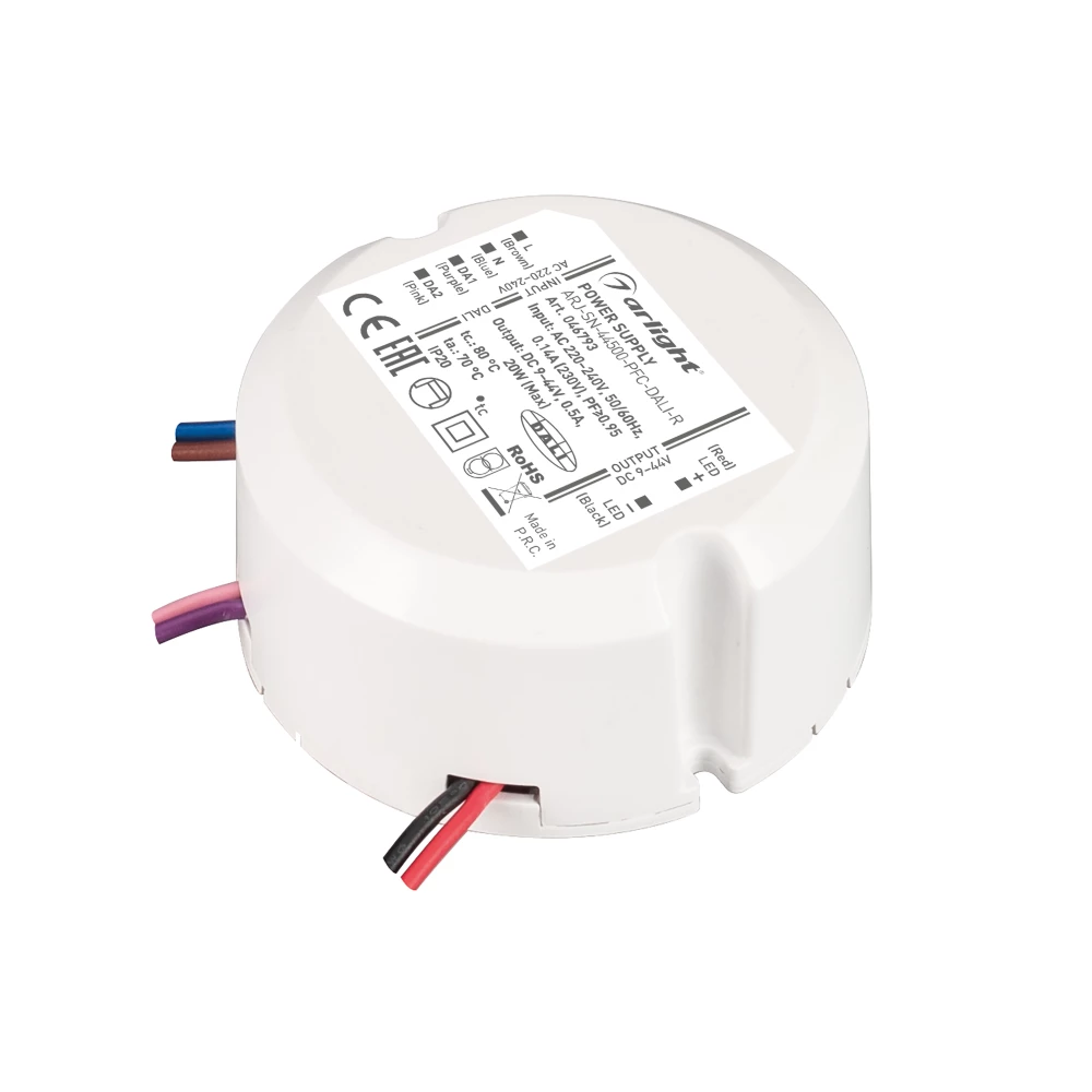 Блок питания ARJ-SN-44500-PFC-DALI-R (20W, 9-40V, 0.5A) (Arlight, IP20 Пластик, 3 года) 046793 - Viokon.com