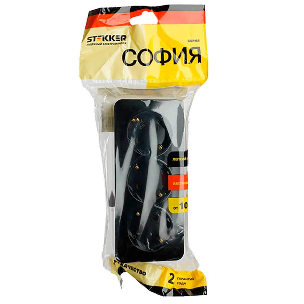 Розетка 3-местная с/з открытой установки, STEKKER, 250В, 16А, IP20, серия София, черный, MST16-13-02 (49318) - Viokon.com