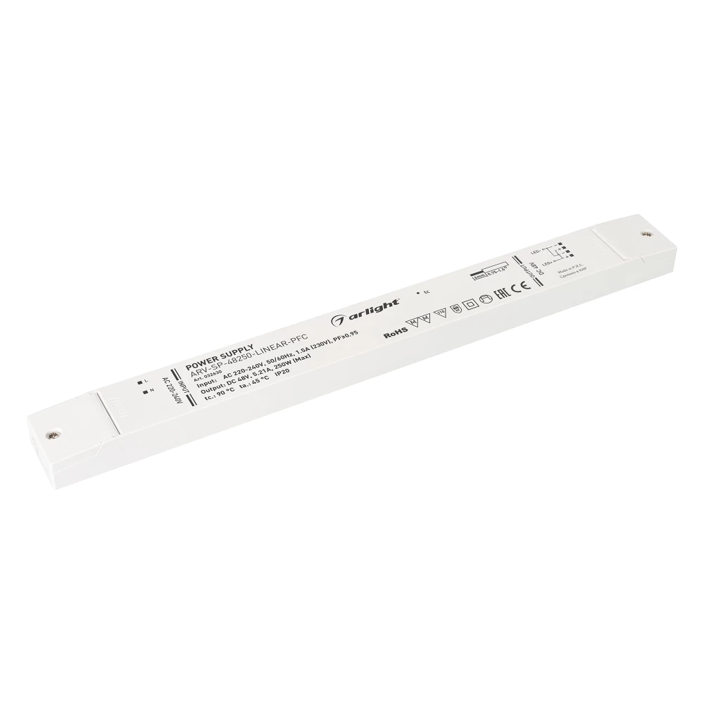Блок питания ARV-SP-48250-LINEAR-PFC (48V, 5.21A, 250W) (Arlight, IP20 Пластик, 5 лет) 032630 - Viokon.com