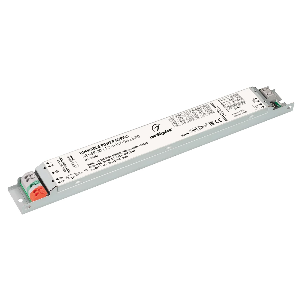 Блок питания ARJ-SP-30-PFC-1-10V-DALI2-PD (30W, 18-90V, 0.2-0.55A) (Arlight, IP20 Металл, 5 лет) 036286 - Viokon.com