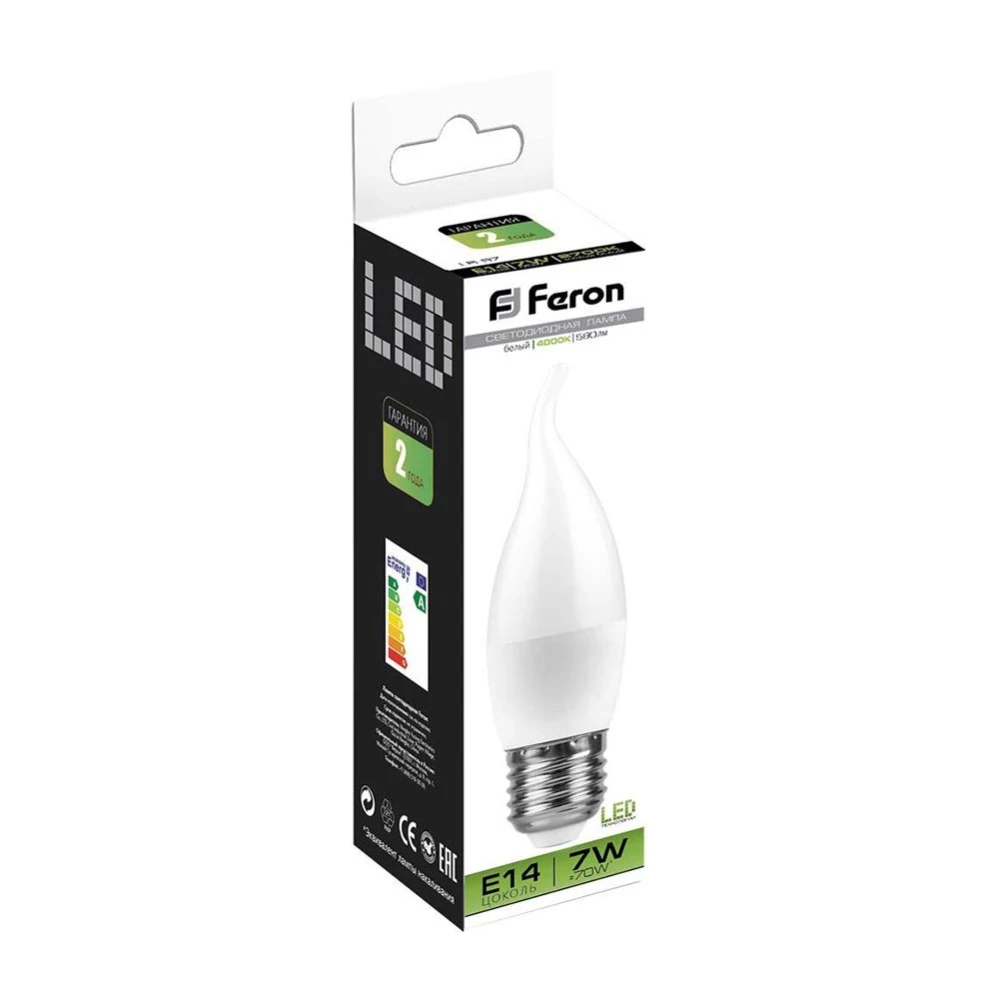 Лампа светодиодная Feron LB-97 Свеча на ветру E27 7W 4000K (25763) - Viokon.com