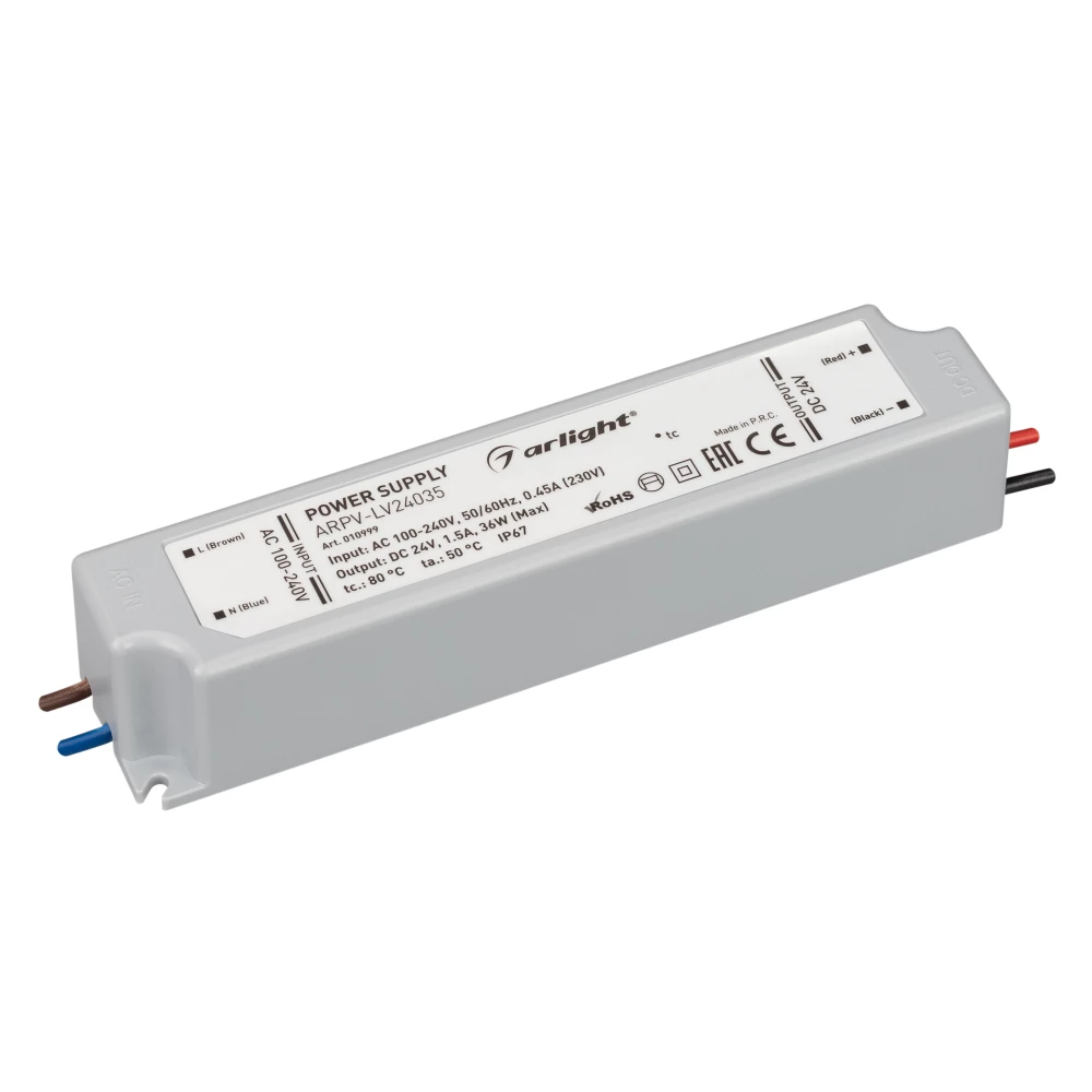 Блок питания ARPV-LV24035 (24V, 1.5A, 36W) (Arlight, IP67 Пластик, 2 года) 010999 - Viokon.com