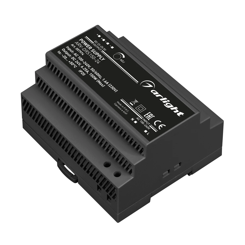 Блок питания ARV-DRS-150-24 (24V, 6.25A, 150W) (Arlight, IP20 DIN-рейка 5 лет) 057074 - Viokon.com