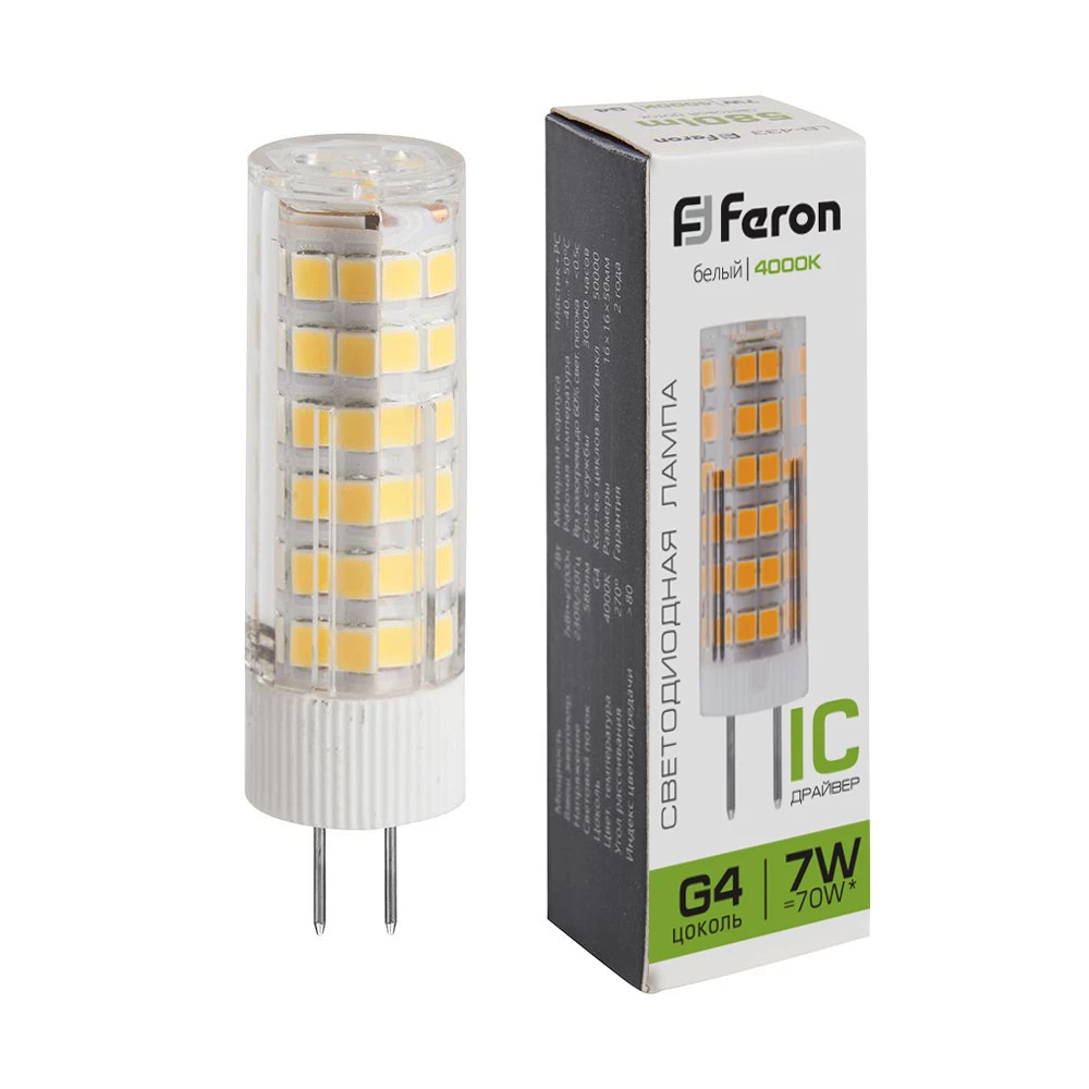 Лампа светодиодная Feron LB-433 G4 7W 175-265V 4000K (25864) - Viokon.com