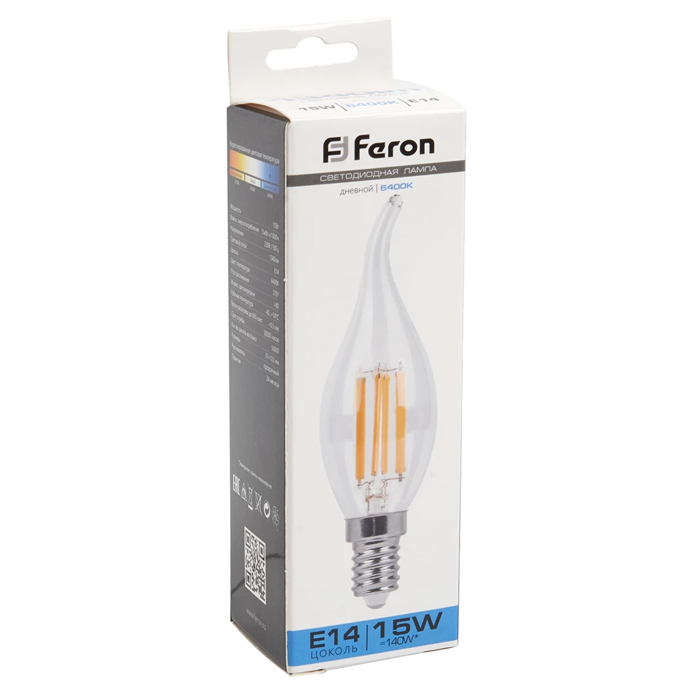 Лампа светодиодная Feron LB-718 Свеча на ветру E14 15W 230V 6400K (38264) - Viokon.com