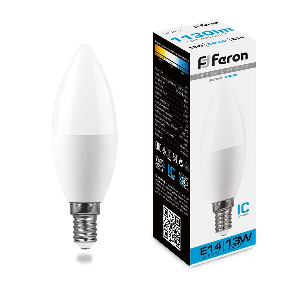 Лампа светодиодная Feron LB-970 Свеча E14 13W 175-265V 6400K (38109) - Viokon.com