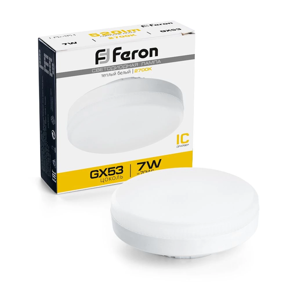 Лампа светодиодная Feron LB-451 GX53 7W 175-265V 2700K (25831) - Viokon.com