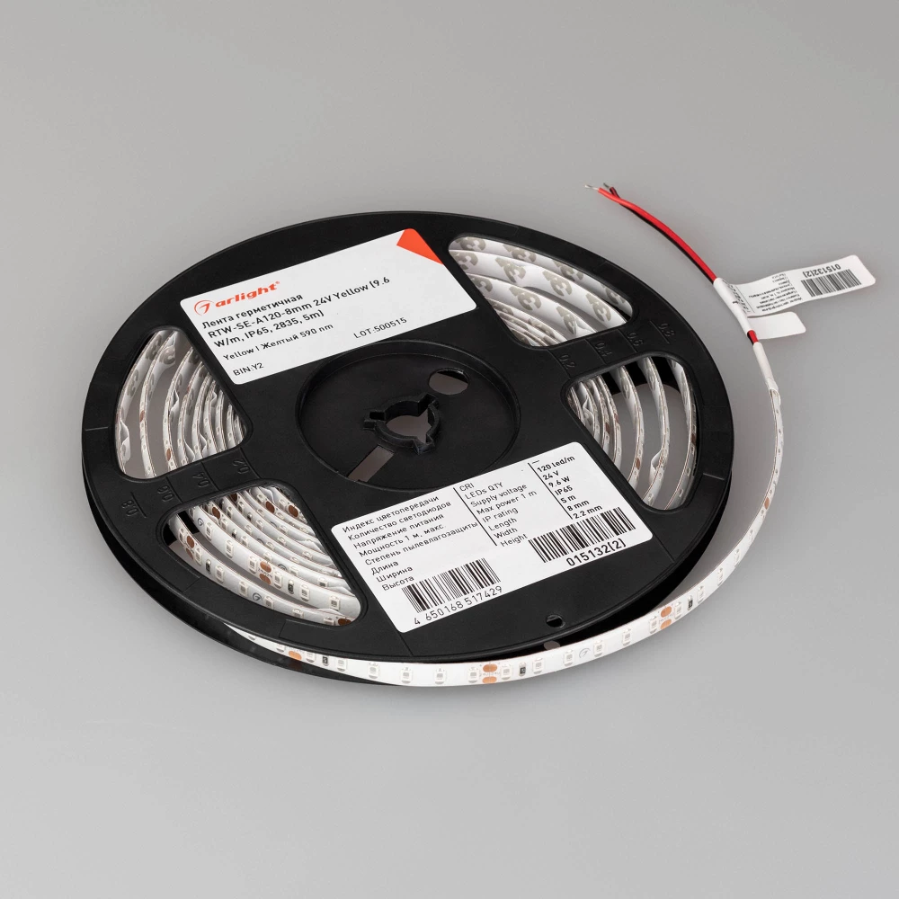 Лента герметичная RTW-SE-A120-8mm 24V Yellow (9.6 W/m, IP65, 2835, 5m) (Arlight, 9.6 Вт/м, IP65) 015132(2) - Viokon.com