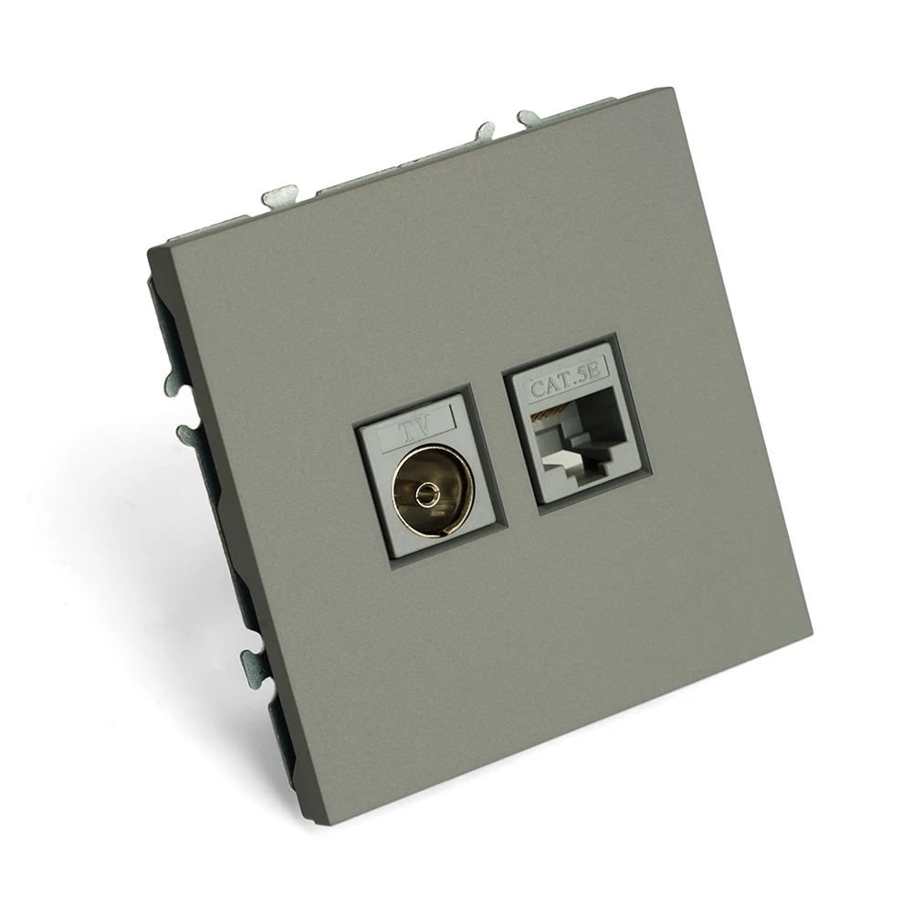 Розетка TV + компьютерная RJ-45 (механизм), STEKKER, серия Эмили, RST00-5106-10, платиново-серый, soft touch (49950) - Viokon.com