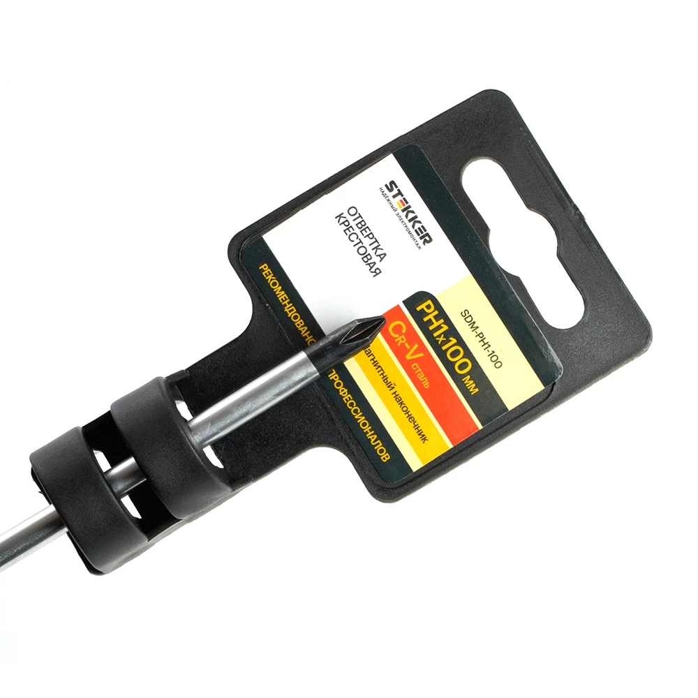 Отвертка крестовая STEKKER Ph 1 х 100 мм, Cr-V, SDM-PH1-100 (39769) - Viokon.com