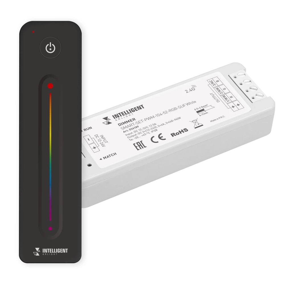 INTELLIGENT ARLIGHT Диммер SMART-SET-PWM-104-52-RGB-SUF White (12-24V, 3x4A, ПДУ LINE, 2.4G) (IARL, Контроллер) 036189 - Viokon.com