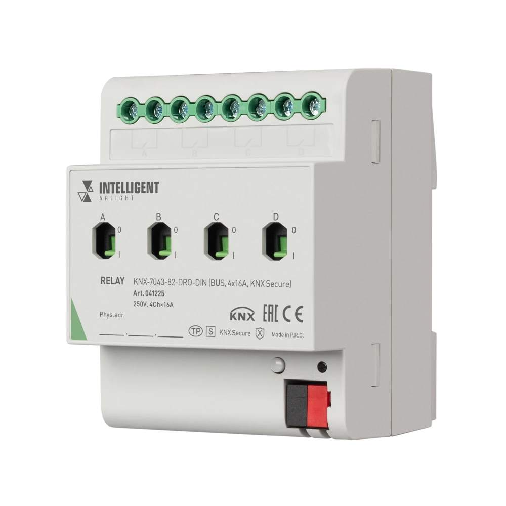 INTELLIGENT ARLIGHT Релейный модуль KNX-7043-82-DRO-DIN (BUS, 4x16А, KNX Secure) (IARL, IP20 Пластик, 2 года) 041225 - Viokon.com
