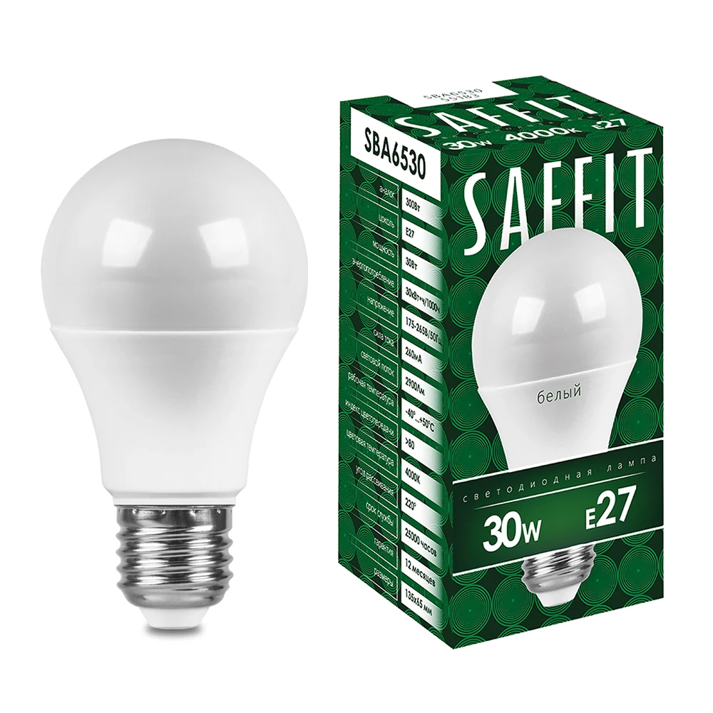 Лампа светодиодная SAFFIT SBA6530 Шар E27 30W 230V 6400K (55184) - Viokon.com