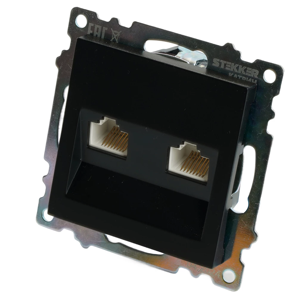 Розетка компьютерная 2-местная RJ-45 (механизм) ,STEKKER ,GLS00-7109-05, серия Катрин, черный (50007) - Viokon.com