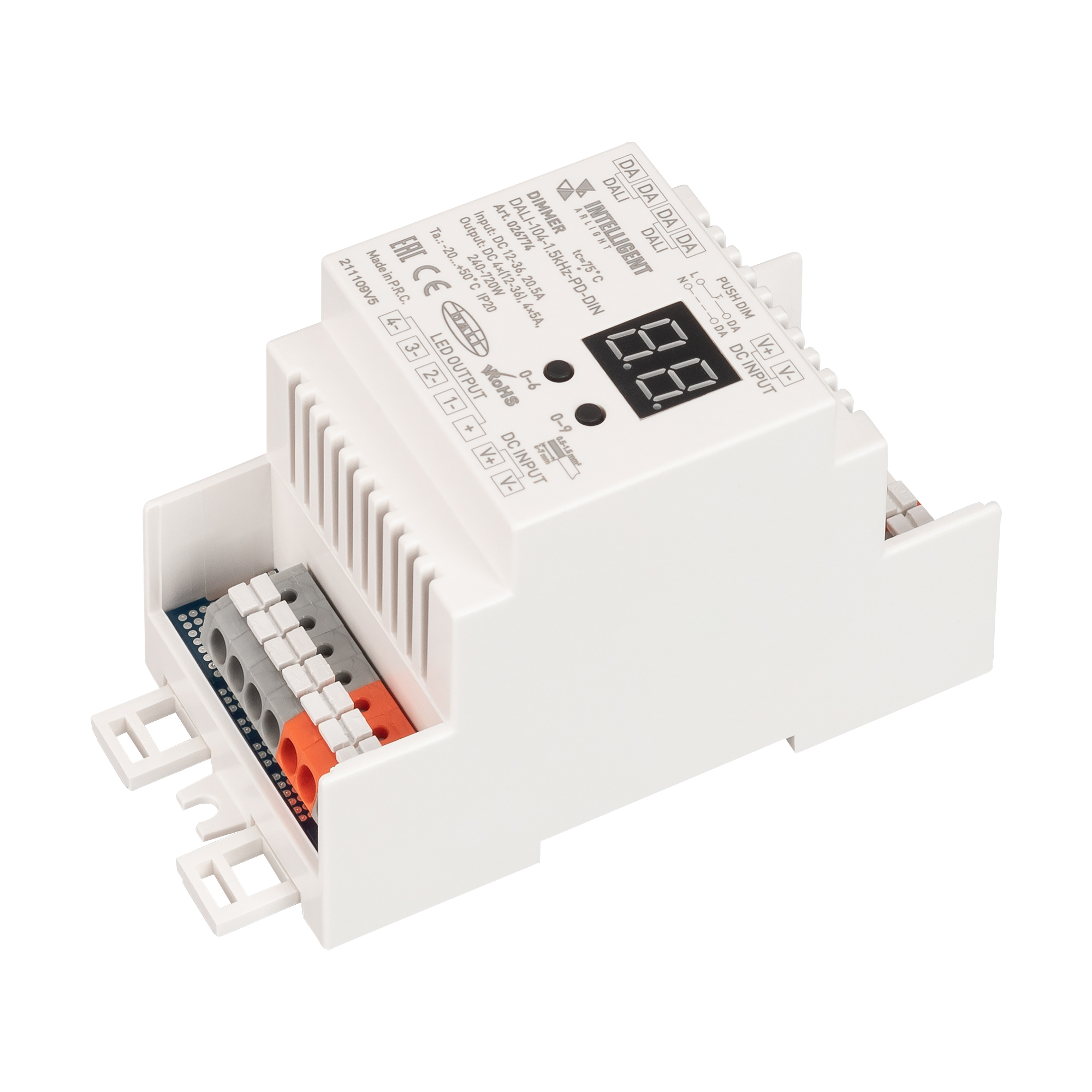 INTELLIGENT ARLIGHT Диммер DALI-104-1.5kHz-PD-DIN (12-36V, 4х5А) (IARL, DIN-рейка) 026774 - Viokon.com