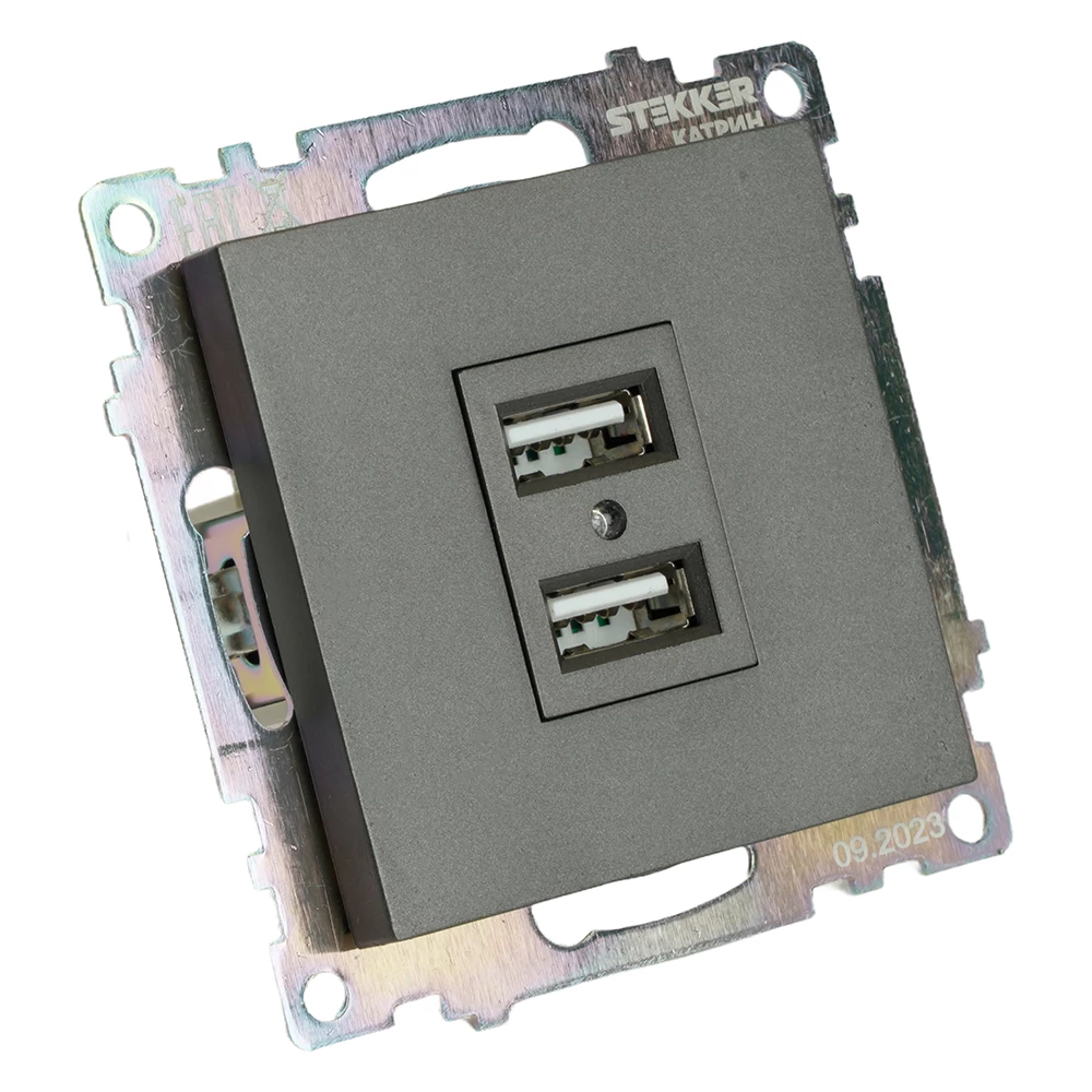 Розетка 2-местная USB (механизм), 250В, 2,1А, серия Катрин, графит, GLS10-7115-06 (49422) - Viokon.com